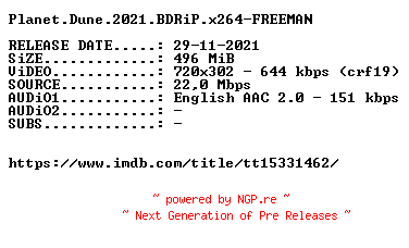 NFO for the release Planet.Dune.2021.BDRiP.x264-FREEMAN by FREEMAN