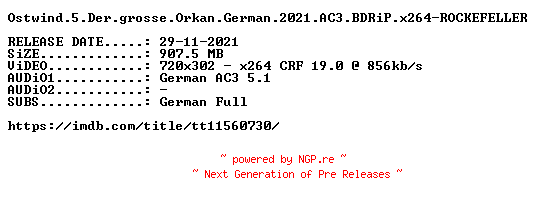 NFO for the release Ostwind.5.Der.grosse.Orkan.German.2021.AC3.BDRiP.x264-ROCKEFELLER by ROCKEFELLER