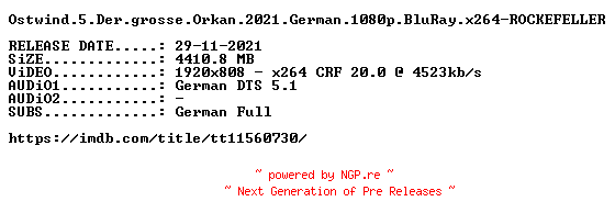 NFO for the release Ostwind.5.Der.grosse.Orkan.2021.German.1080p.BluRay.x264.REPACK-ROCKEFELLER by ROCKEFELLER