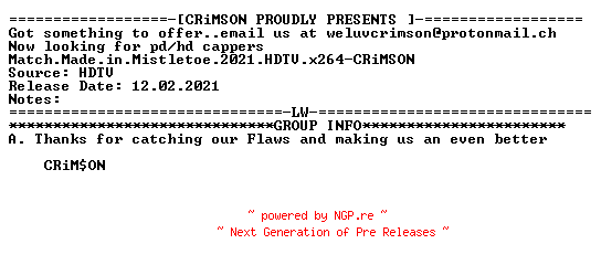NFO for the release Match.Made.in.Mistletoe.2021.HDTV.x264-CRiMSON by CRiMSON