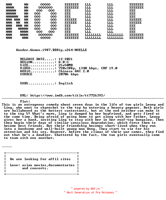 NFO for the release Wonder.Women.1987.BDRip.x264-NOELLE by NOELLE