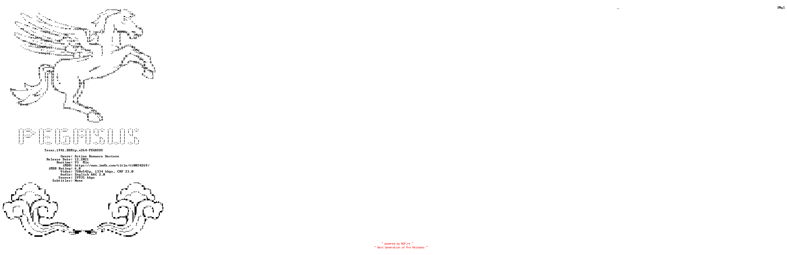 NFO for the release Texas.1941.BDRip.x264-PEGASUS by PEGASUS