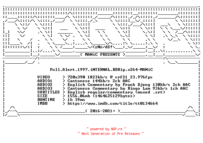 NFO for the release Full.Alert.1997.iNTERNAL.BDRip.x264-MANiC by MANiC