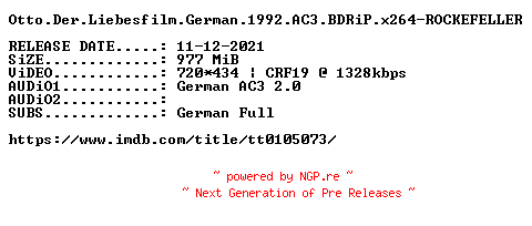 NFO for the release Otto.Der.Liebesfilm.German.1992.AC3.BDRiP.x264-ROCKEFELLER by ROCKEFELLER