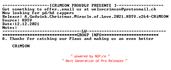 NFO for the release A.Godwink.Christmas.Miracle.of.Love.2021.HDTV.x264-CRiMSON by CRiMSON