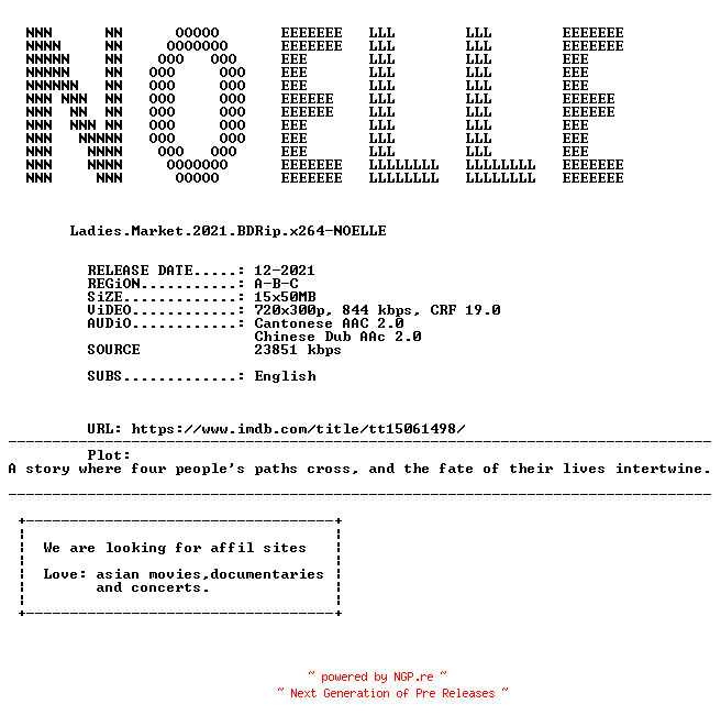 NFO for the release Ladies.Market.2021.BDRip.x264-NOELLE by NOELLE