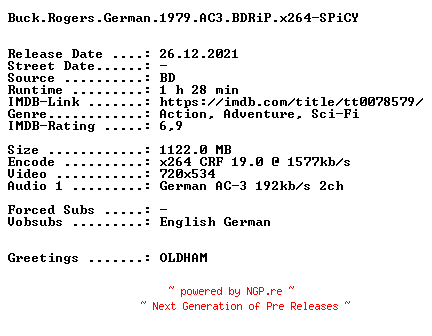 NFO for the release Buck.Rogers.German.1979.REMASTERED.AC3.BDRiP.x264-SPiCY by SPiCY