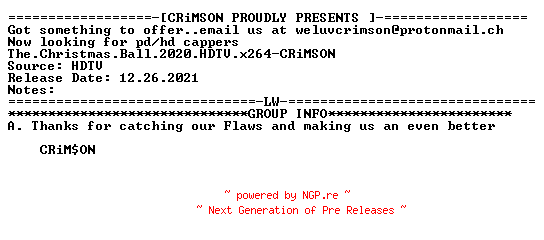 NFO for the release The.Christmas.Ball.2020.HDTV.x264-CRiMSON by CRiMSON