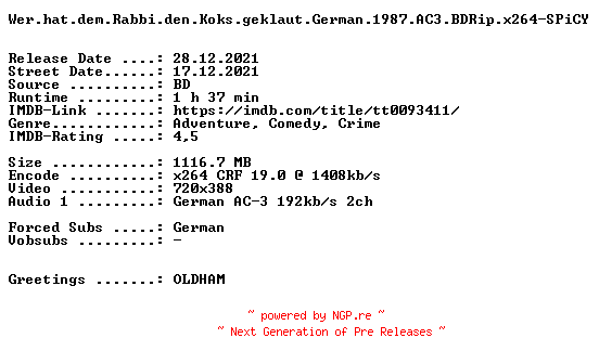 NFO for the release Wer.hat.dem.Rabbi.den.Koks.geklaut.German.1987.AC3.BDRip.x264-SPiCY by SPiCY