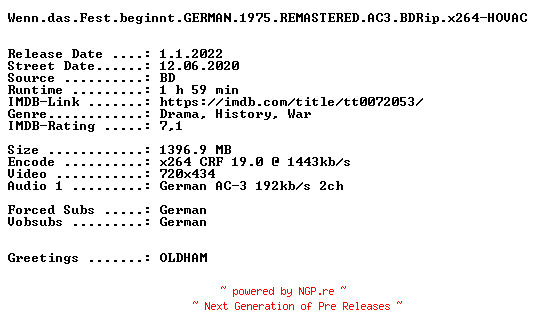 NFO for the release Wenn.das.Fest.beginnt.GERMAN.1975.AC3.BDRip.x264-HOVAC by HOVAC