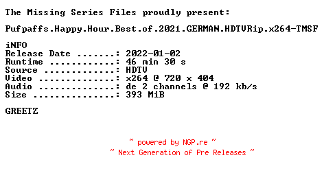 NFO for the release Pufpaffs.Happy.Hour.Best.of.2021.GERMAN.HDTVRip.x264-TMSF by TMSF
