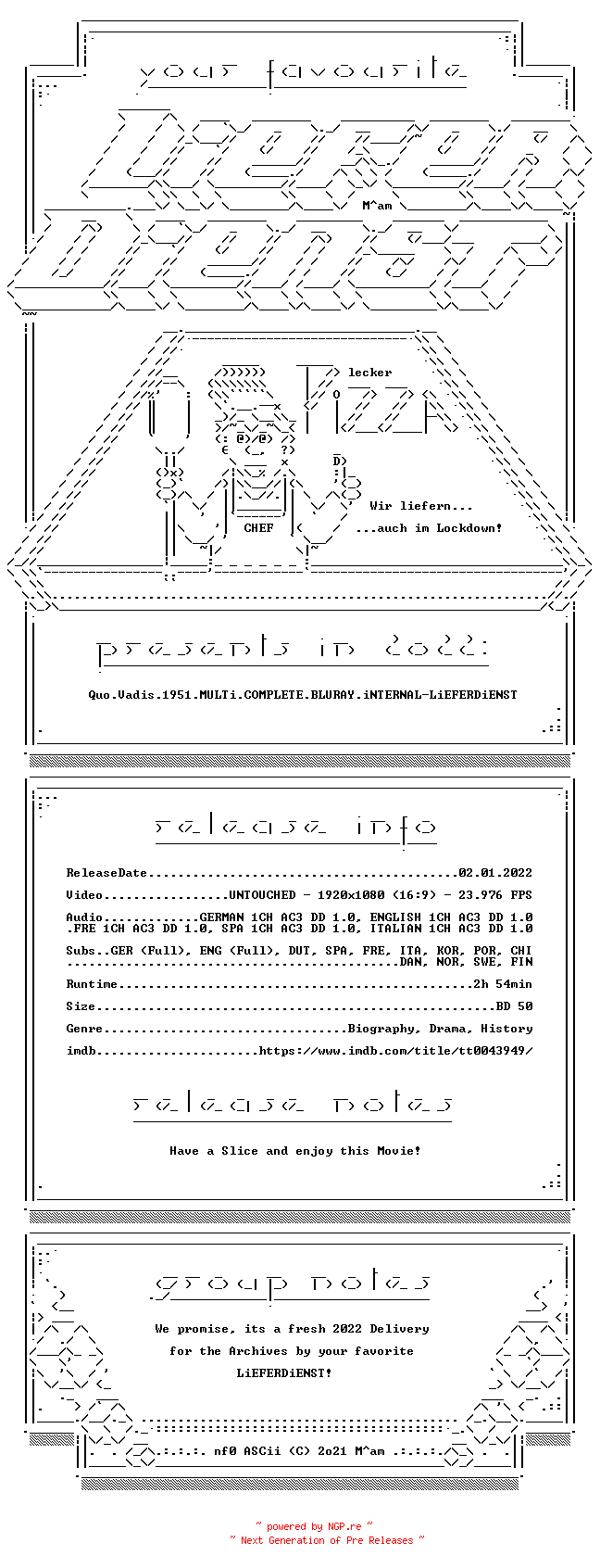 NFO for the release Quo.Vadis.1951.MULTi.COMPLETE.BLURAY.iNTERNAL-LiEFERDiENST by LiEFERDiENST