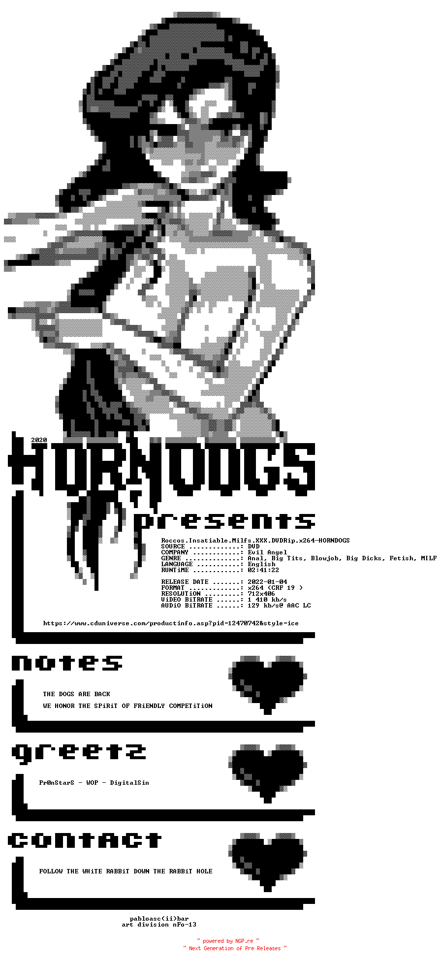 NFO for the release Roccos.Insatiable.Milfs.XXX.DVDRip.x264-HORNDOGS by HORNDOGS