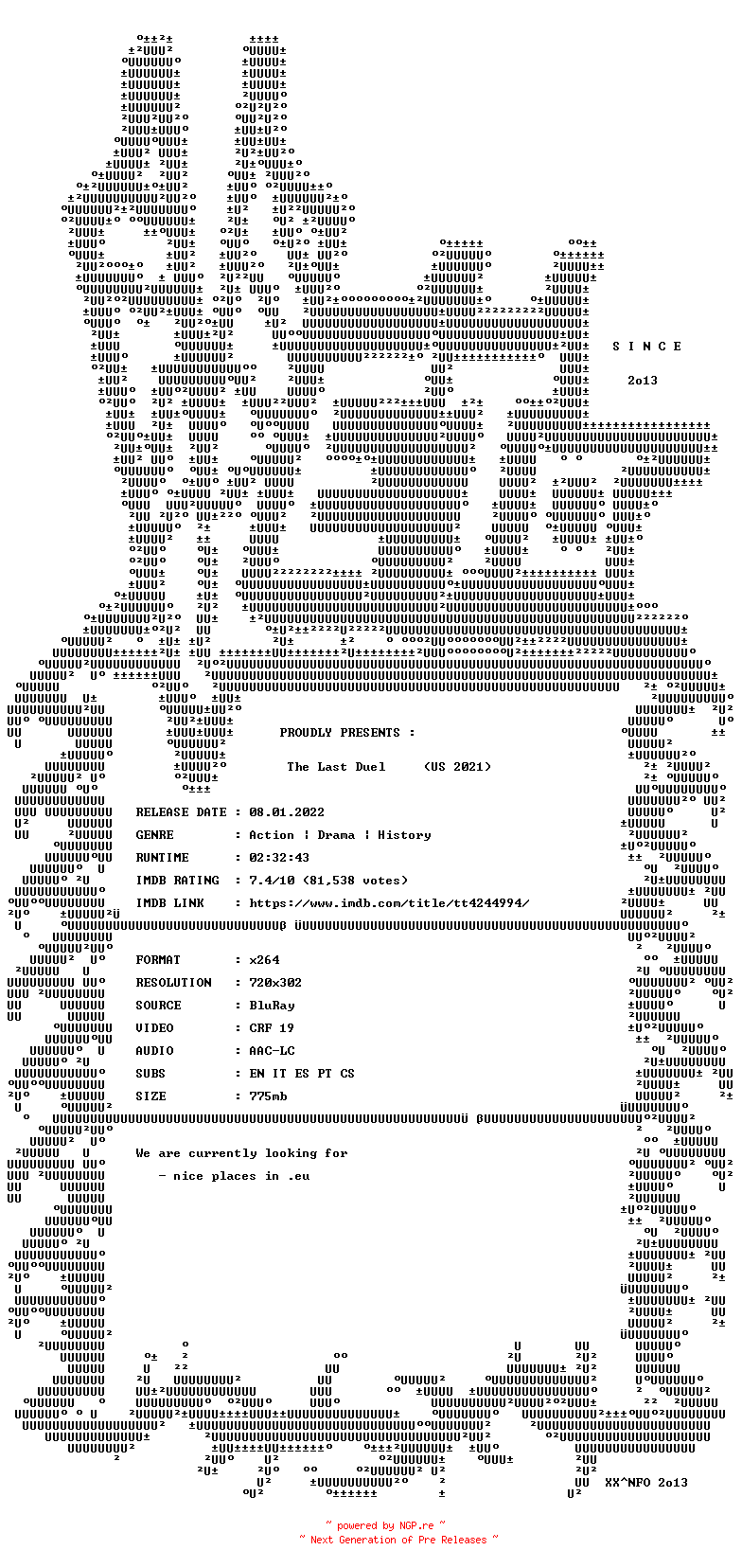 NFO for the release The.Last.Duel.2021.BDRip.x264-VETO by VETO