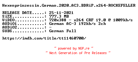 NFO for the release Hexenprinzessin.German.2020.AC3.BDRiP.x264-ROCKEFELLER by ROCKEFELLER
