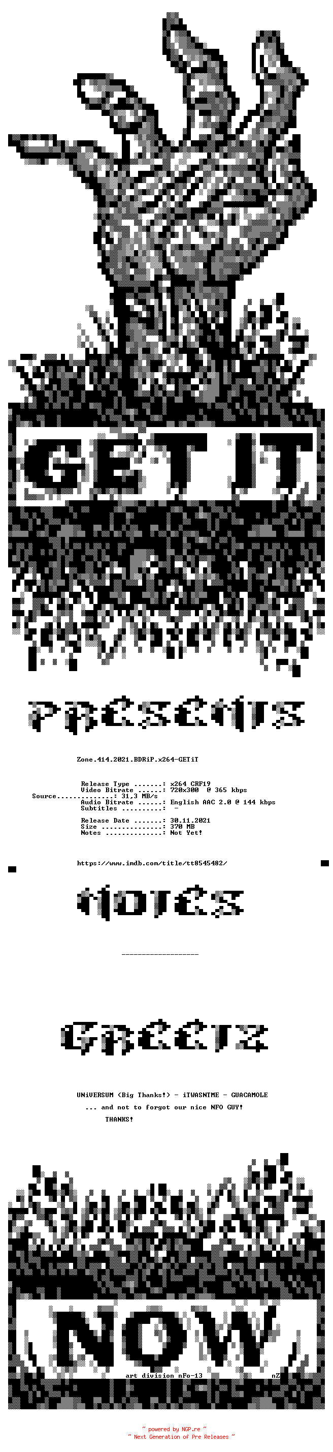 NFO for the release Zone.414.2021.BDRiP.x264-GETiT by GETiT