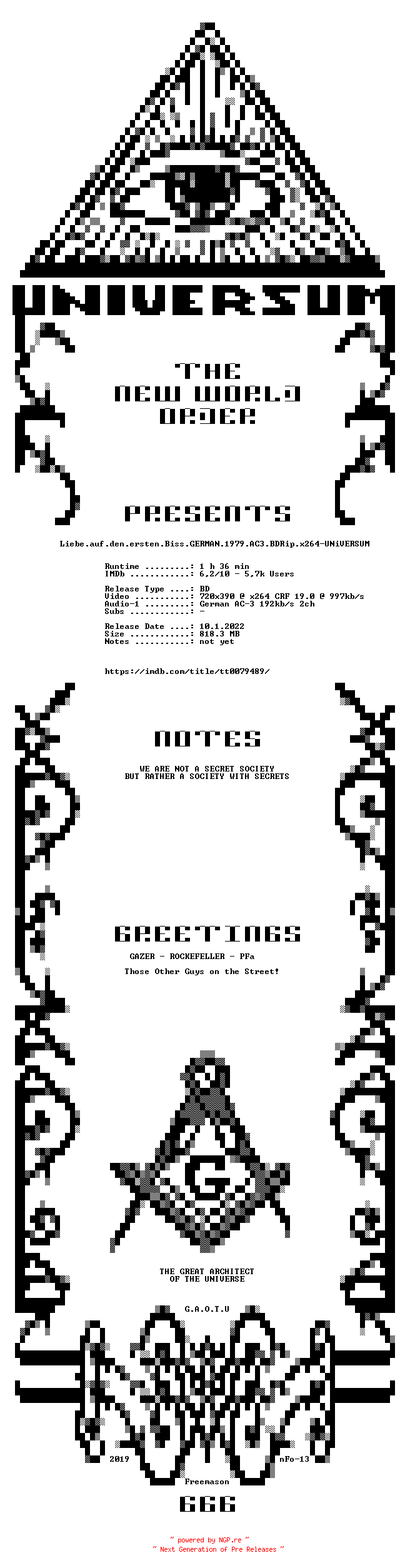 NFO for the release Liebe.auf.den.ersten.Biss.GERMAN.1979.AC3.BDRip.x264-UNiVERSUM by UNiVERSUM