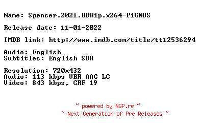 NFO for the release Spencer.2021.BDRip.x264-PiGNUS by PiGNUS