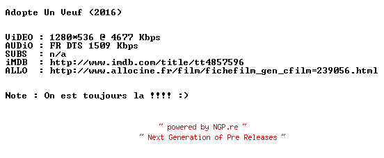 NFO for the release Adopte.un.Veuf.2016.FRENCH.720p.BluRay.x264-MAGiCAL by MAGiCAL