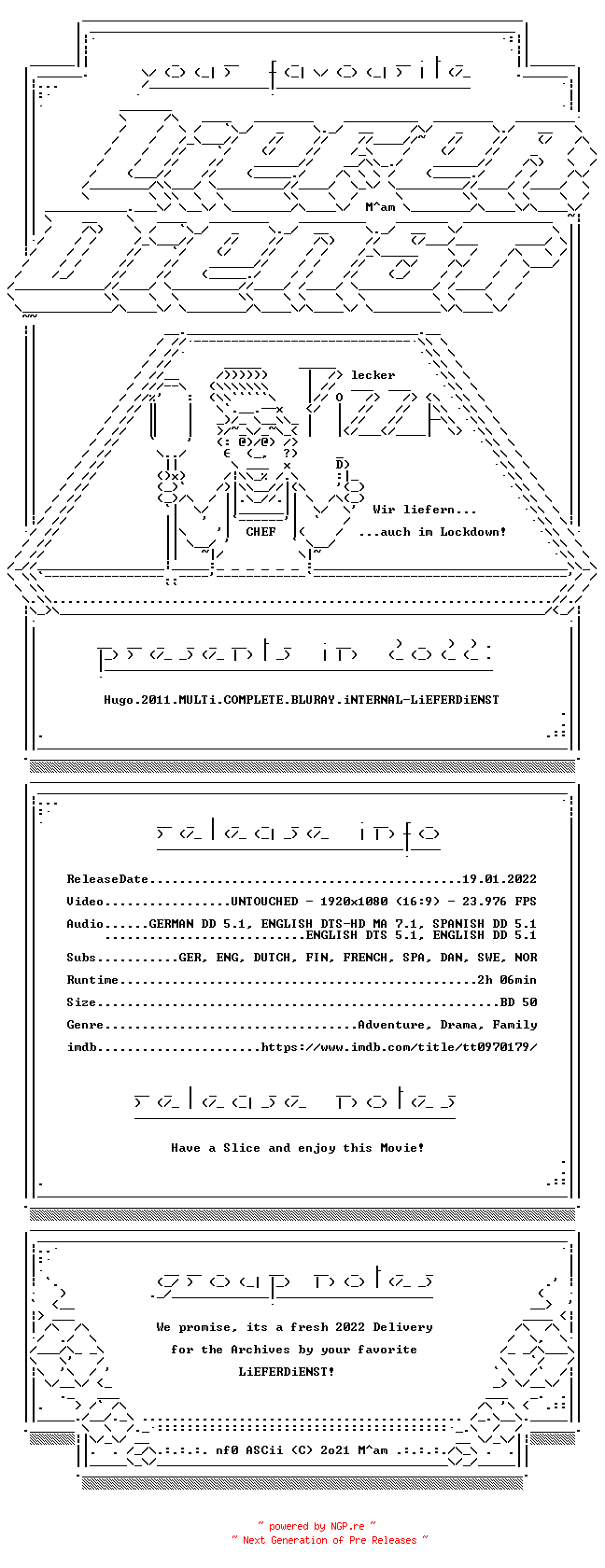 NFO for the release Hugo.2011.MULTi.COMPLETE.BLURAY.iNTERNAL-LiEFERDiENST by LiEFERDiENST