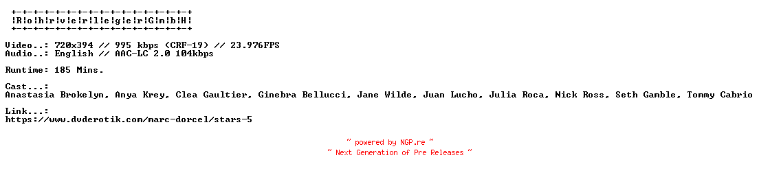 NFO for the release Stars.5.XXX.DVDRIP.X264-RohrverlegerGmbH by RohrverlegerGmbH