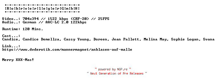 NFO for the release Anblasen.Auf.Malle.GERMAN.XXX.DVDRIP.X264-RohrverlegerGmbH by RohrverlegerGmbH