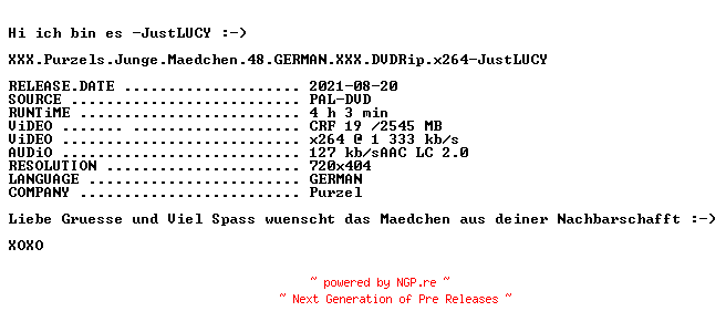 NFO for the release XXX.Purzels.Junge.Maedchen.48.GERMAN.XXX.DVDRip.x264-JustLUCY by JustLUCY