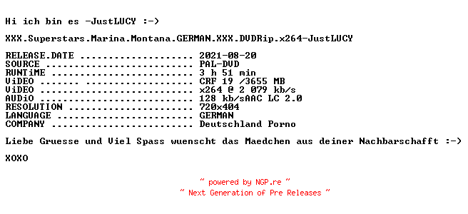 NFO for the release XXX.Superstars.Marina.Montana.GERMAN.XXX.DVDRip.x264-JustLUCY by JustLUCY