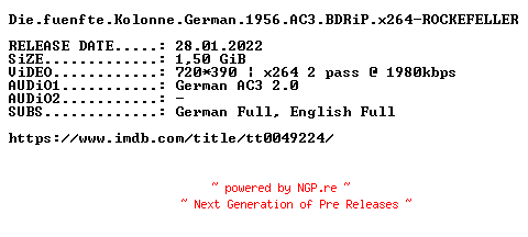 NFO for the release Die.fuenfte.Kolonne.German.1956.AC3.BDRiP.x264-ROCKEFELLER by ROCKEFELLER