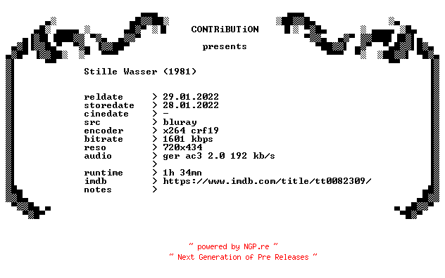 NFO for the release Stille.Wasser.1981.German.BDRip.x264-CONTRiBUTiON by CONTRiBUTiON