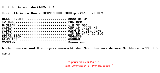 NFO for the release Susi.allein.zu.Hause.GERMAN.XXX.DVDRip.x264-JustLUCY by JustLUCY