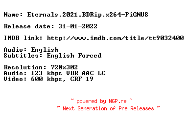 NFO for the release Eternals.2021.BDRip.x264-PiGNUS by PiGNUS