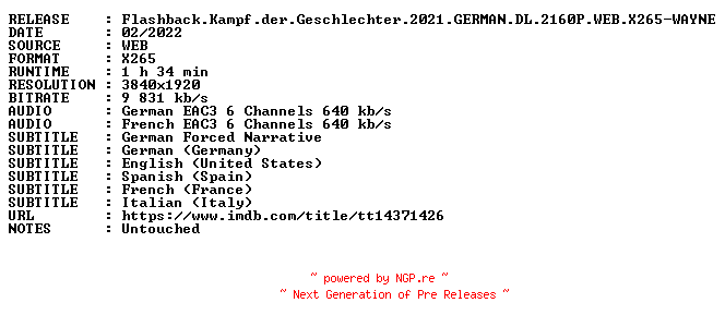 NFO for the release Flashback.Kampf.der.Geschlechter.2021.GERMAN.DL.2160P.WEB.X265-WAYNE by WAYNE