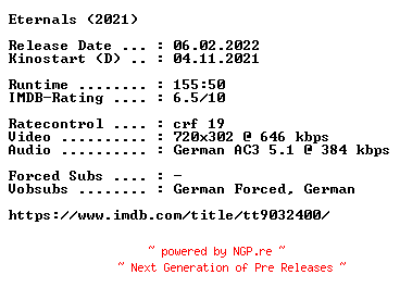 NFO for the release Eternals.German.2021.AC3.BDRip.x264-COiNCiDENCE by COiNCiDENCE