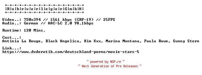 NFO for the release Movie.Stars.5.GERMAN.XXX.DVDRIP.X264-RohrverlegerGmbH by RohrverlegerGmbH