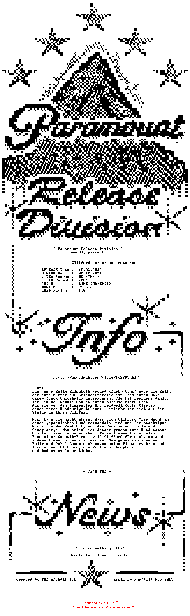NFO for the release Clifford.der.grosse.rote.Hund.2021.German.LD.BDRip.x264-PRD by PRD