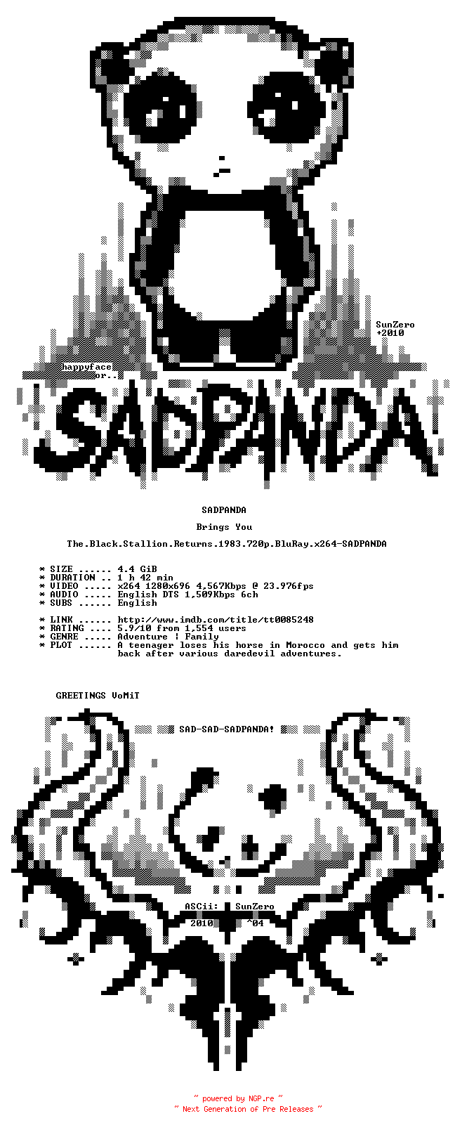 NFO for the release The.Black.Stallion.Returns.1983.720p.BluRay.x264-SADPANDA by SADPANDA