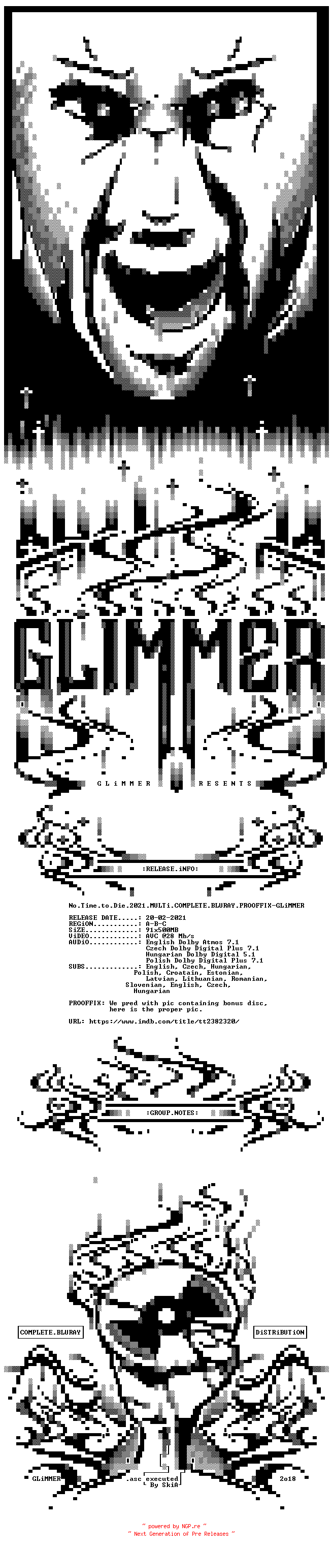 NFO for the release No.Time.to.Die.2021.MULTi.COMPLETE.BLURAY.PROOFFiX-GLiMMER by GLiMMER