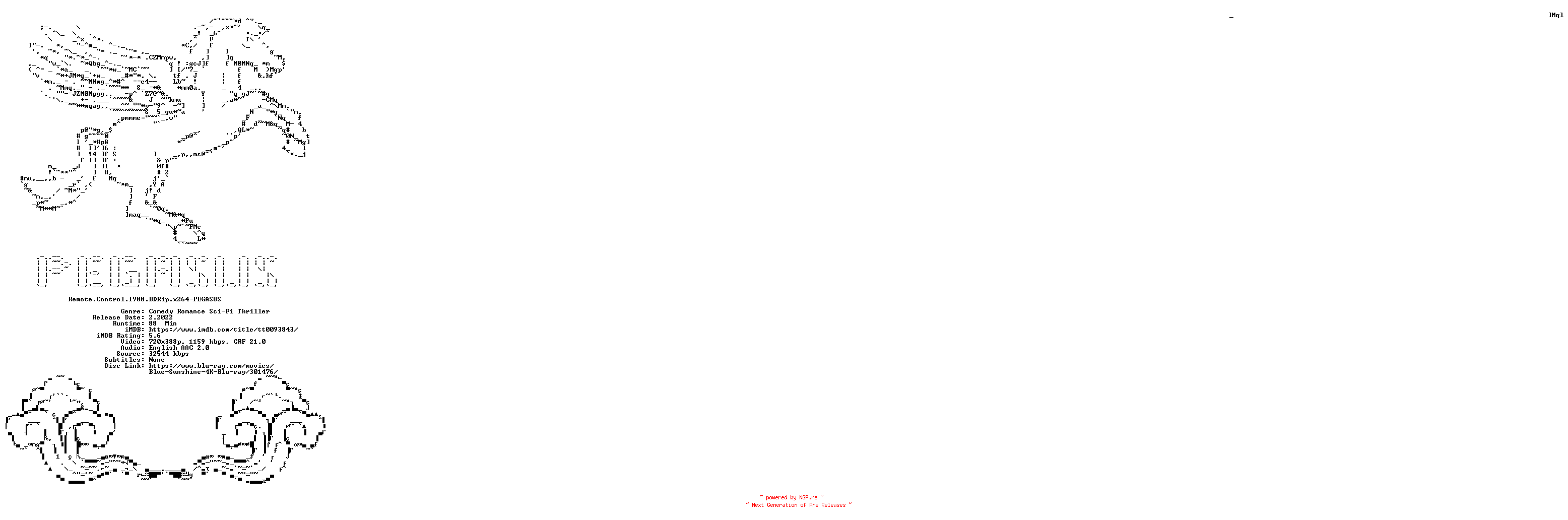 NFO for the release Remote.Control.1988.BDRip.x264-PEGASUS by PEGASUS