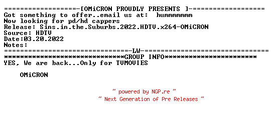 NFO for the release Sins.in.the.Suburbs.2022.HDTV.x264-OMiCRON by OMiCRON