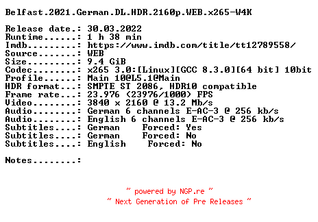 NFO for the release Belfast.2021.German.DL.HDR.2160p.WEB.x265-W4K by W4K