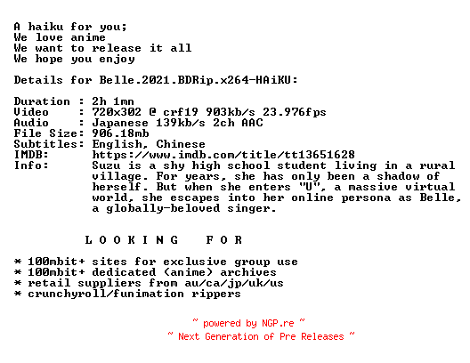 NFO for the release Belle.2021.BDRip.x264-HAiKU by HAiKU