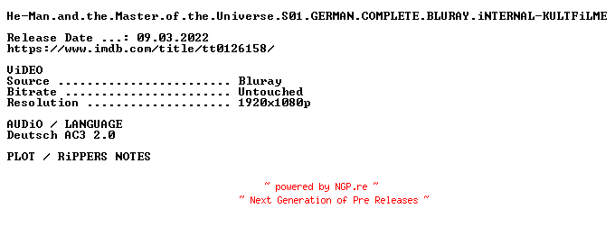 NFO for the release He-Man.and.the.Master.of.the.Universe.S01.GERMAN.COMPLETE.BLURAY.iNTERNAL-KULTFiLME by KULTFiLME