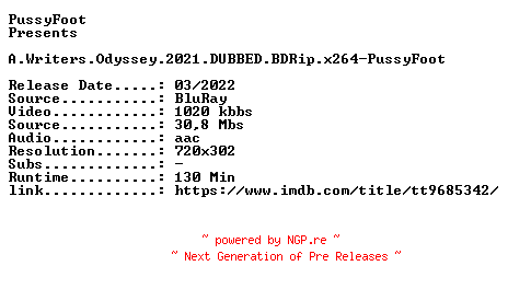 NFO for the release A.Writers.Odyssey.2021.DUBBED.BDRip.x264-PussyFoot by PussyFoot