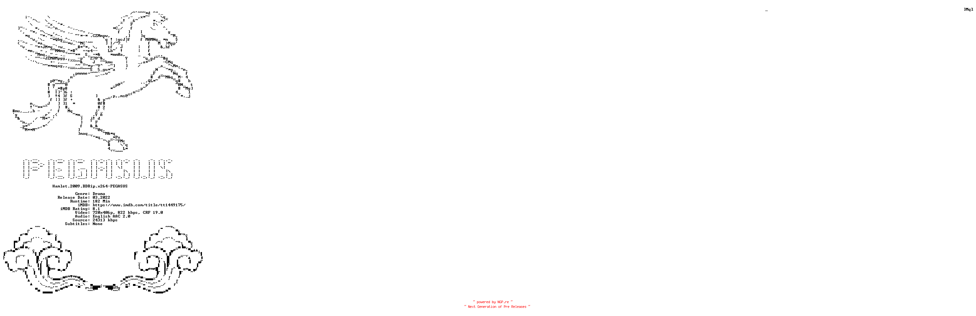NFO for the release Hamlet.2009.iNTERNAL.BDRip.x264-PEGASUS by PEGASUS