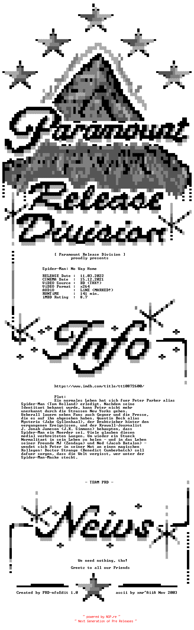 NFO for the release Spiderman.No.Way.Home.2021.German.LD.BDRip.x264-PRD by PRD