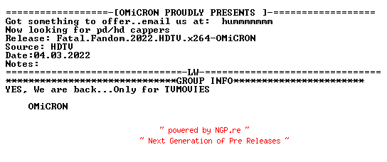 NFO for the release Fatal.Fandom.2022.HDTV.x264-OMiCRON by OMiCRON