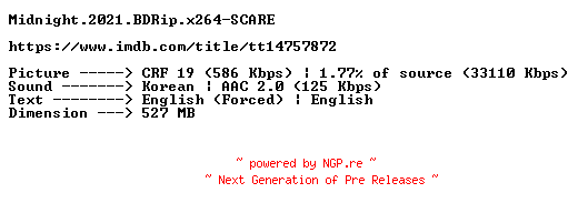 NFO for the release Midnight.2021.BDRip.x264-SCARE by SCARE