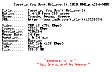 NFO for the release Sweetie.You.Wont.Believe.It.2020.BDRip.x264-ORBS by ORBS