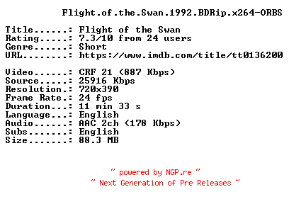 NFO for the release Flight.of.the.Swan.1992.BDRip.x264-ORBS by ORBS